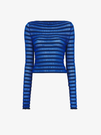 Flat image of Sheer Stripe Sweater in cerulean/black