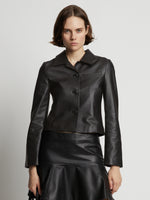 Cropped front image of model wearing Cropped Leather Blazer in black