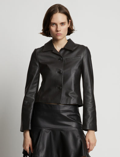 Cropped front image of model wearing Cropped Leather Blazer in black