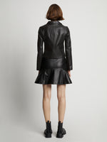 Back image of model wearing Cropped Leather Blazer in black