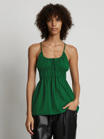Cropped front  image of model wearing Drapey Suiting Ruched Top in green