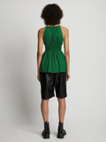 Back image of model wearing Drapey Suiting Ruched Top in green