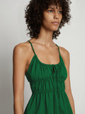 Detail image of model wearing Drapey Suiting Ruched Top in green