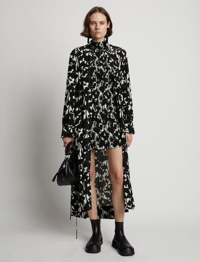 Front image of model wearing Printed Long Sleeve Shirt Dress in mint/black 
