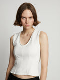 Detail image of model wearing Sweatshirt Tank Top in off white