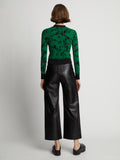 Back image of model wearing Knit Floral Cardigan in green/black