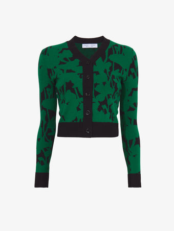 Flat image of Knit Floral Cardigan in green/black