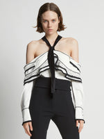 Cropped front image of model wearing Textured Viscose Crepe Top in white multi