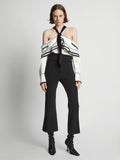 Front image of model wearing Textured Viscose Crepe Top in white multi