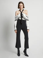 Front image of model wearing Textured Viscose Crepe Top in white multi