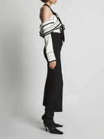 Side image of model wearing Textured Viscose Crepe Top in white multi