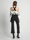 Back image of model wearing Textured Viscose Crepe Top in white multi