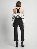 Back image of model wearing Textured Viscose Crepe Top in white multi