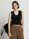 Cropped front image of model wearing Sweatshirt Tank Top in black