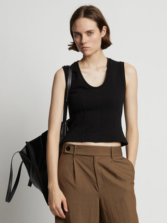 Cropped front image of model wearing Sweatshirt Tank Top in black