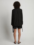 Back image of model wearing Cotton Linen Shorts in black