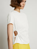 Detail image of model wearing Side Slit T-Shirt in off white