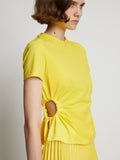 Detail image of model wearing Side Slit T-Shirt in sun