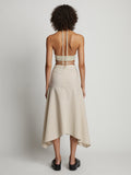 Back image of model wearing Gingham Tie Front Midi Skirt in buttercream/fawn