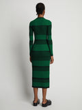 Back image of model wearing Mini Stripe Button Front Skirt in green/black