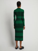 Back image of model wearing Mini Stripe Button Front Skirt in green/black