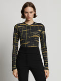 Cropped front image of model wearing Tie Dye Long Sleeve T-Shirt in black multi