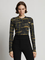Cropped front image of model wearing Tie Dye Long Sleeve T-Shirt in black multi