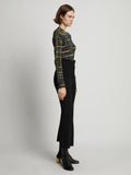 Side image of model wearing Tie Dye Long Sleeve T-Shirt in black multi