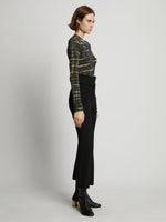 Side image of model wearing Tie Dye Long Sleeve T-Shirt in black multi
