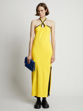 Front image of model wearing Halter Knit Jersey Dress in sun