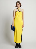 Front image of model wearing Halter Knit Jersey Dress in sun
