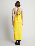 Back image of model wearing Halter Knit Jersey Dress in sun