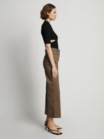 Side image of model wearing Cotton Twill Culottes in coffee