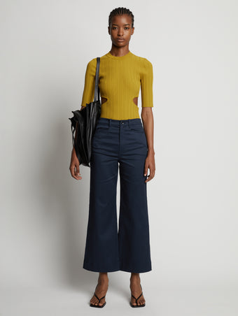 Front image of model wearing Cotton Twill Culottes in navy