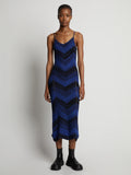Front image of model wearing Marled Stripe Knit Maxi Dress in cerulean/black