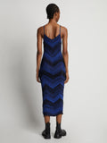 Back image of model wearing Marled Stripe Knit Maxi Dress in cerulean/black