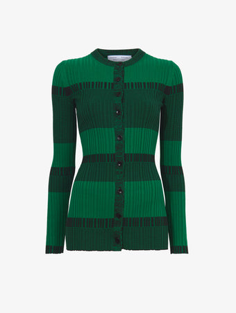 Flat image of Mini Stripe Cardigan in green/black