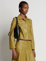 Cropped front image of model wearing Cropped Leather Blazer in sulphur