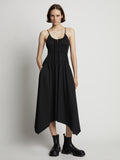 Front image of model wearing Drapey Suiting Ruched Dress in black