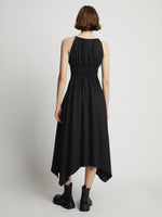 Back image of model wearing Drapey Suiting Ruched Dress in black