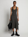 Front image of model wearing Stripe Rib Sleeveless Dress in black/mushroom