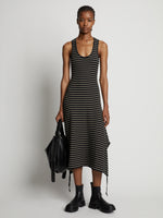 Front image of model wearing Stripe Rib Sleeveless Dress in black/mushroom