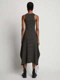 Back image of model wearing Stripe Rib Sleeveless Dress in black/mushroom