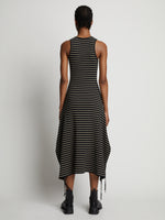 Back image of model wearing Stripe Rib Sleeveless Dress in black/mushroom