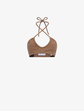 Flat image of Gingham Halter Bralette in coral/black