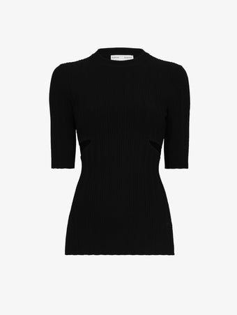 Flat image of Rib Knit Cut Out Sweater in black