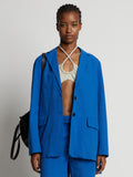 Cropped front image of model wearing Cotton Linen Blazer in cerulean