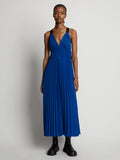 Front image of model wearing Broomstick Pleated Tank Dress in cerulean