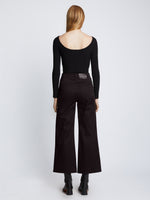 Back full length image of model wearing Cotton Twill Culottes in BLACK