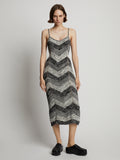 Front image of model wearing Marled Stripe Knit Maxi Dress in buttercream/black